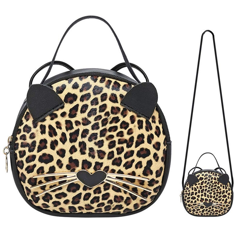 JienClound Cute Cat Purse Leopard Crossbody Bag Mini Shoulder Bag Handbags for Kids Women Teens Girls (Brown) - Image 1